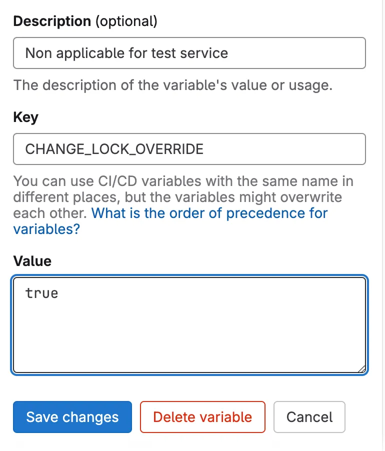 Production Change Lock Check Override